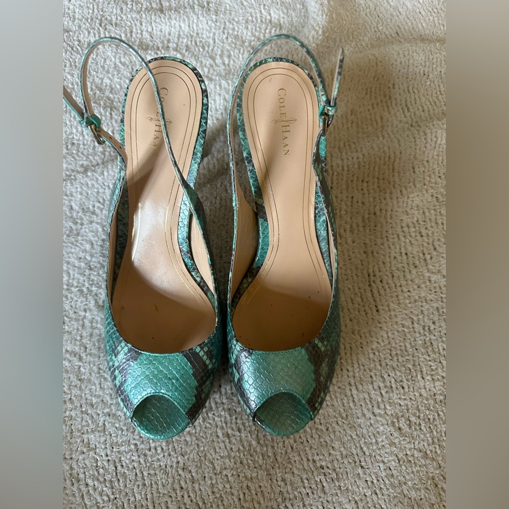 Cole Haan Green Snake Print Heels